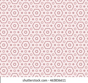 Seamless texture of different floral elements, triangles and other geometric shapes. Vector illustration. For the design, printing, wallpaper. Rose color