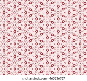 Seamless texture of different floral elements, triangles and other geometric shapes. Vector illustration. For the design, printing, wallpaper. Rose color