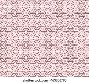 Seamless texture of different floral elements, triangles and other geometric shapes. Vector illustration. For the design, printing, wallpaper. Rose color