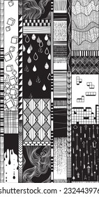 seamless texture with different graphic designs, black and white
