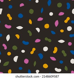Seamless texture with different modern shapes. Creative pattern with paper cut geometrical figures. Multicolored background
