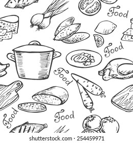 seamless texture of different objects from food