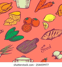 seamless texture of different objects from food