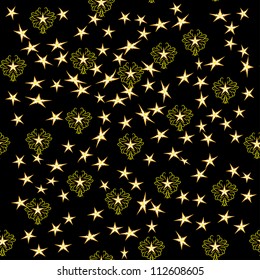 seamless texture with different stars on black. abstract vector illustration