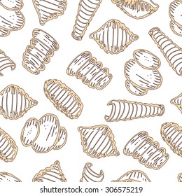 The seamless texture of different types of pasta