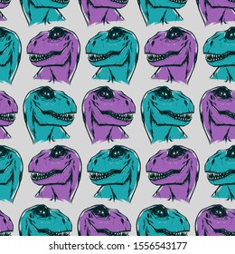 Seamless texture with dinosaur tyrannosaurus head. Repeated pattern.