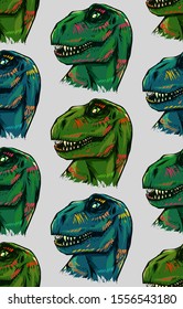 Seamless texture with dinosaur tyrannosaurus head. Repeated pattern.