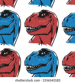 Seamless texture with dinosaur tyrannosaurus head. Repeated pattern.