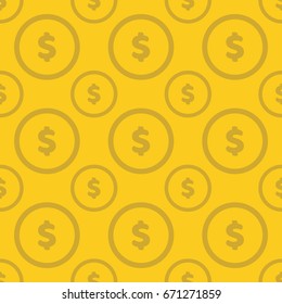 Seamless texture with dollar coins. Flat style pattern. Money icons with USA currency symbols.
