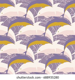 Seamless texture with dolphins under water, illustration for background