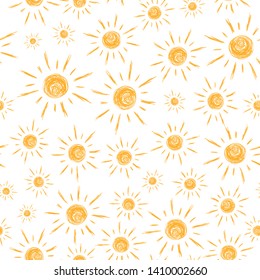 Seamless texture with doodle suns. Isolated background.