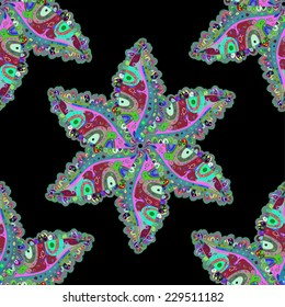 Seamless texture with doodles flowers on black background.