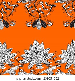 seamless texture of doodles on a orange background 