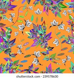 seamless texture of doodles on a orange background 