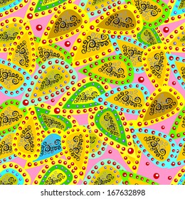 seamless texture of doodles on a pink background
