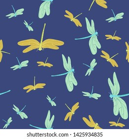Seamless texture with dragonflies. Vector pattern.