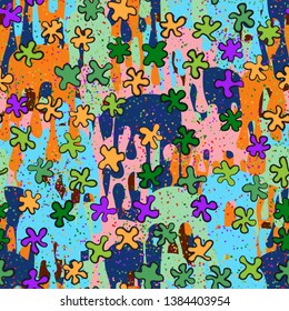 Seamless texture. Drawn blots scattered on an abstract field.