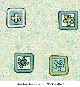Seamless texture. Drawn convex blots in the frames on an abstract background.