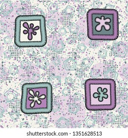 Seamless texture. Drawn convex blots in the frames on an abstract background.