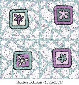 Seamless texture. Drawn convex blots in the frames on an abstract background.