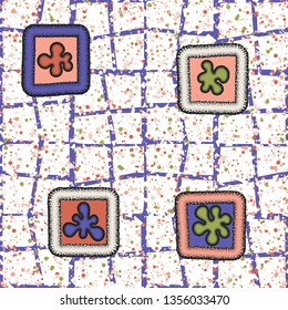 Seamless texture. Drawn convex blots in the frames on an abstract background.