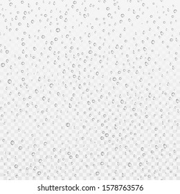 Seamless Texture Of Drops. Liquid Clear Droplet. Dew On Glass Surface. Realistic Aqua Pattern. Vector Illustration 