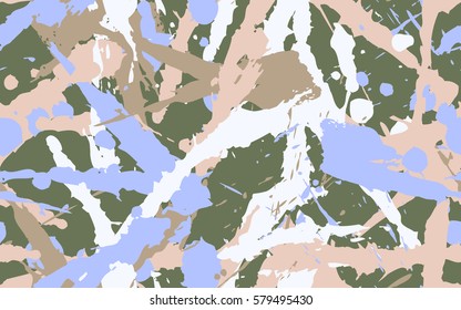 Seamless texture of dynamic spots and smudges. Fashion camouflage.