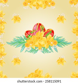 Seamless texture Easter eggs and daffodils vector illustration
