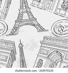 Seamless texture with the Eiffel Tower, a black outline