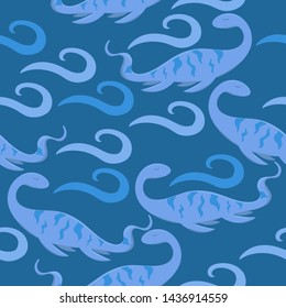 Seamless texture with elasmosaurus. Vector illustration.