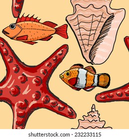 seamless texture with elements in style of sea