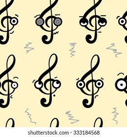 Seamless texture with emotional treble clefs with a different look