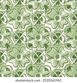 Textura sin fisuras con fondo de patrón floral sin fin. Simple mano bosquejando azulejos verdes tropicales adorno de flores, textura sin fisuras. Diseño perfecto para carteles, tarjetas, textiles