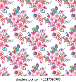 Seamless texture, endless pattern, tribal style ethnic elements paisley and flowers . Vector  traditional  ornament