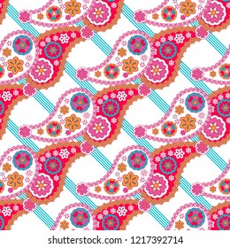 Seamless texture, endless pattern, tribal style ethnic elements paisley  . Vector  traditional  ornament