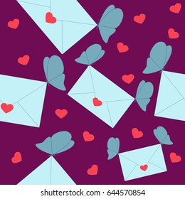 Seamless texture with envelopes and butterflies