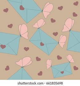 Seamless texture with envelopes and butterflies