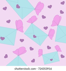 Seamless texture with envelopes and butterflies