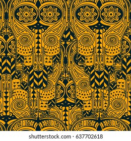 Seamless texture with ethnic ornament, african style, vector illustration
