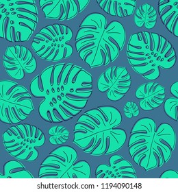 Seamless texture with exotic leaves. Vector.
