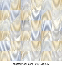 Seamless texture of fabric with wavy lines. Wavy background in a cage.
Checkered pattern in delicate blue and beige colors. 
Checkered texture for scarf, plaid, bedding, clothing and other fabrics.  
