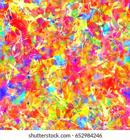 Seamless texture for fabric, wrapping, home decor. Bright vector background from curved stripes, spots. Colorful grunge pattern