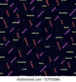 Seamless texture from famous woman's names. Valentines day. Girl name seamless vector.