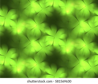 Seamless texture with festive blurred happy four-leaf clover. Vector pattern for your creativity