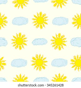 Seamless texture with the fiery sun and clouds