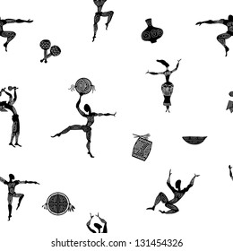 Seamless texture with figures of primitive people