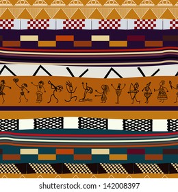 Seamless texture with figures of primitive people. Tribal style