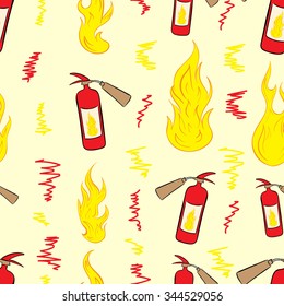 Seamless texture with fire and red extinguishers