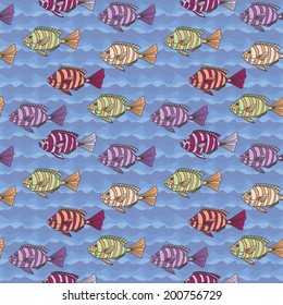 Seamless texture with fishes.