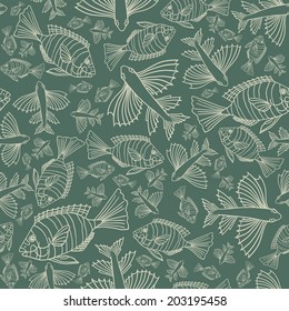 Seamless texture with fishes. 